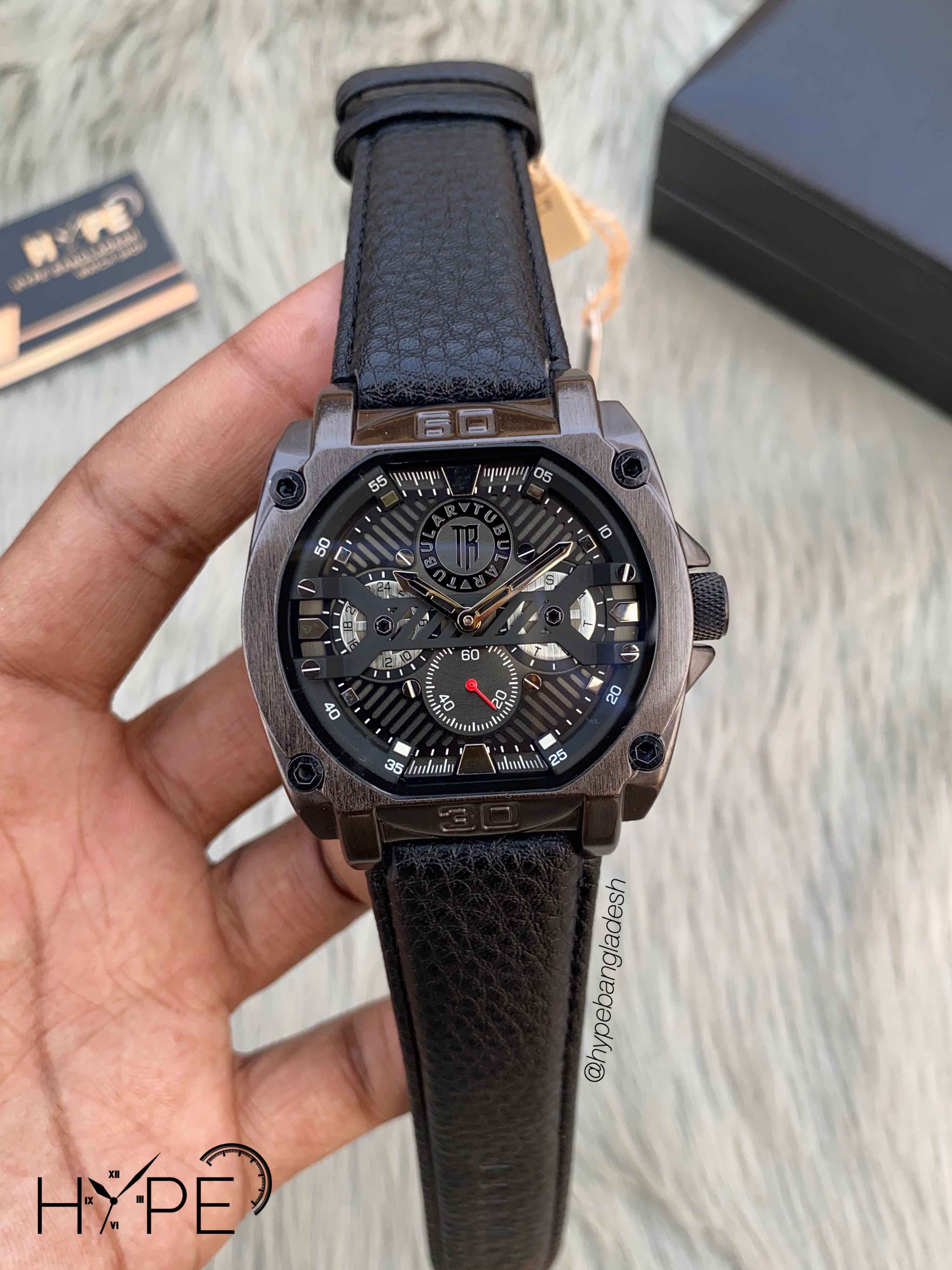 Tubular square shape leather belt (black)_img_0