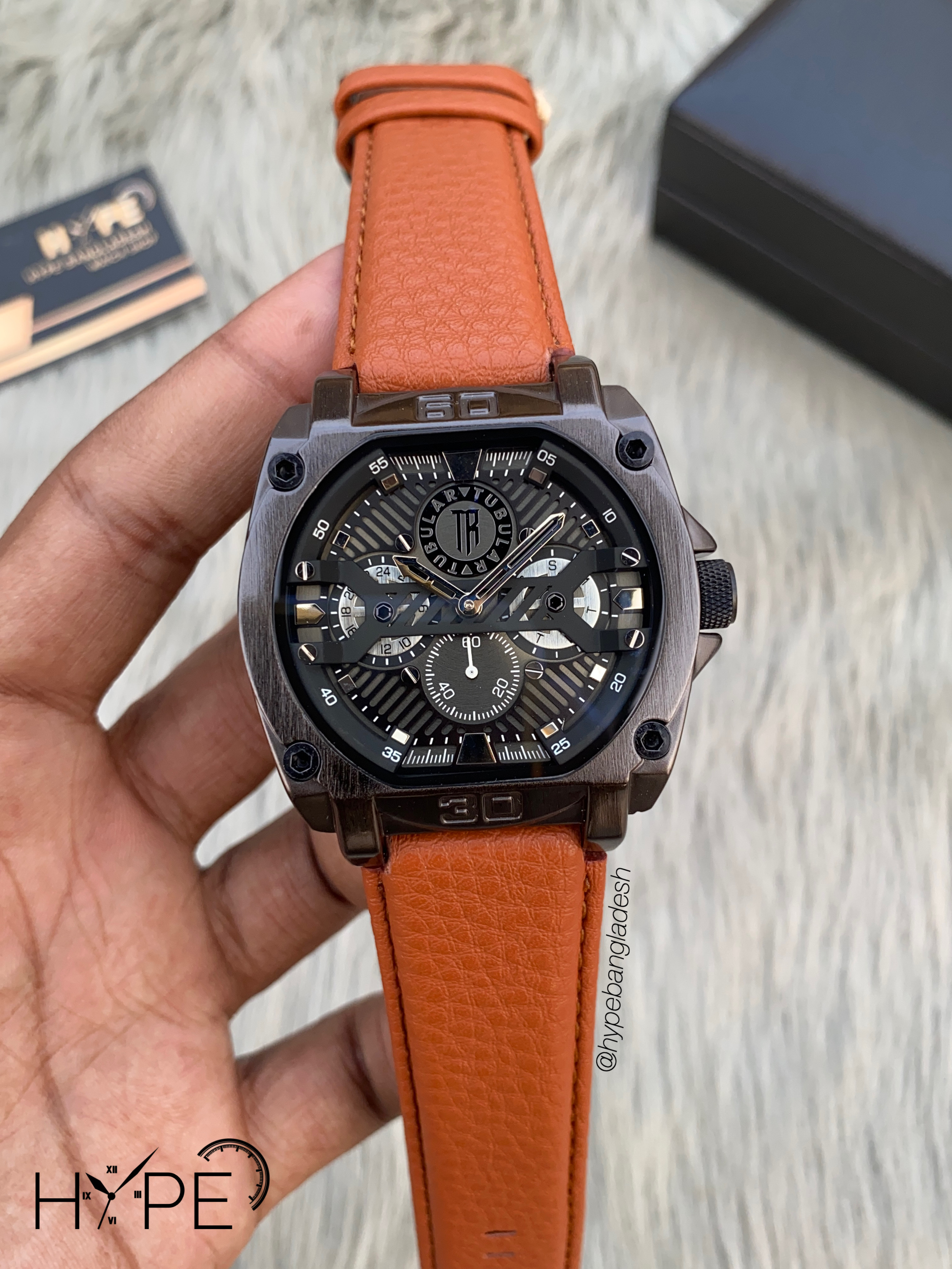 Tubular square shape leather belt (light brown)_img_0