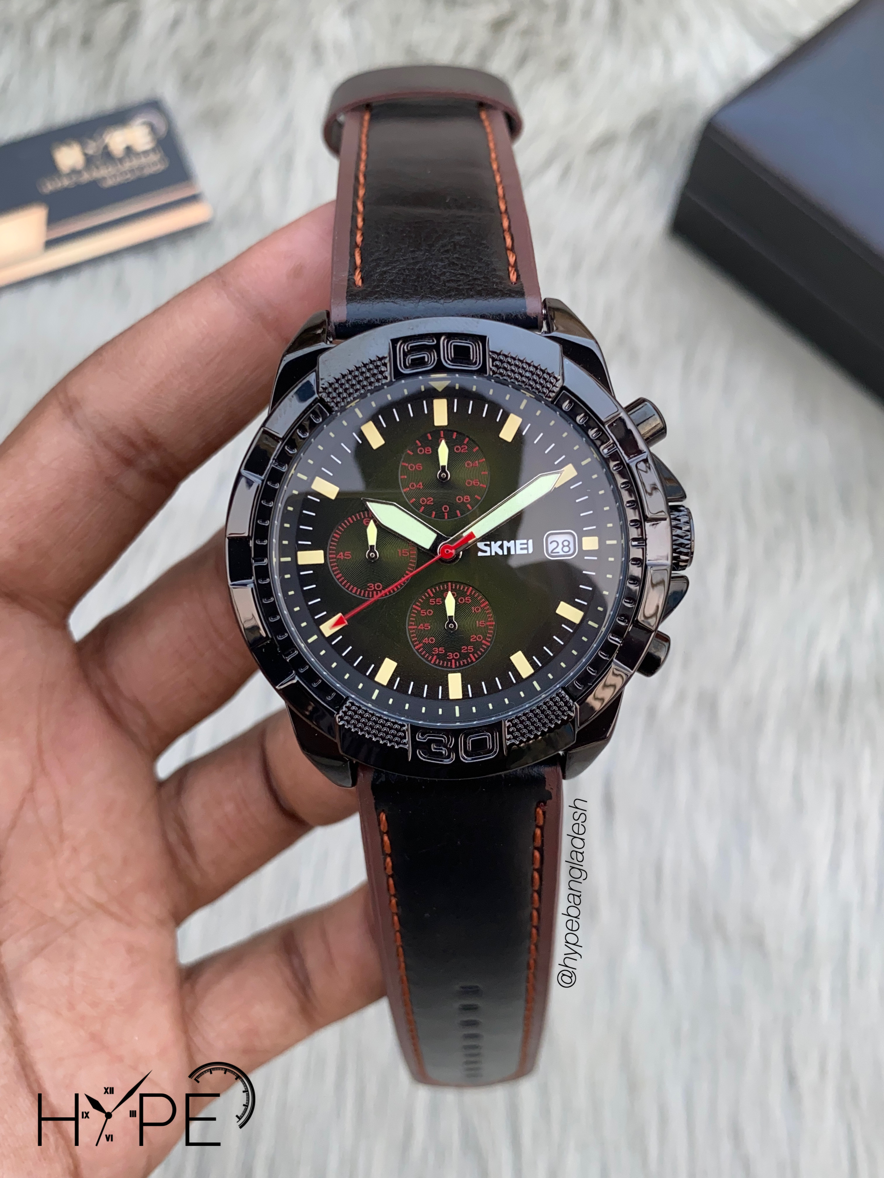 SKMEI leather belt chronograph (Black-Green))_img_0