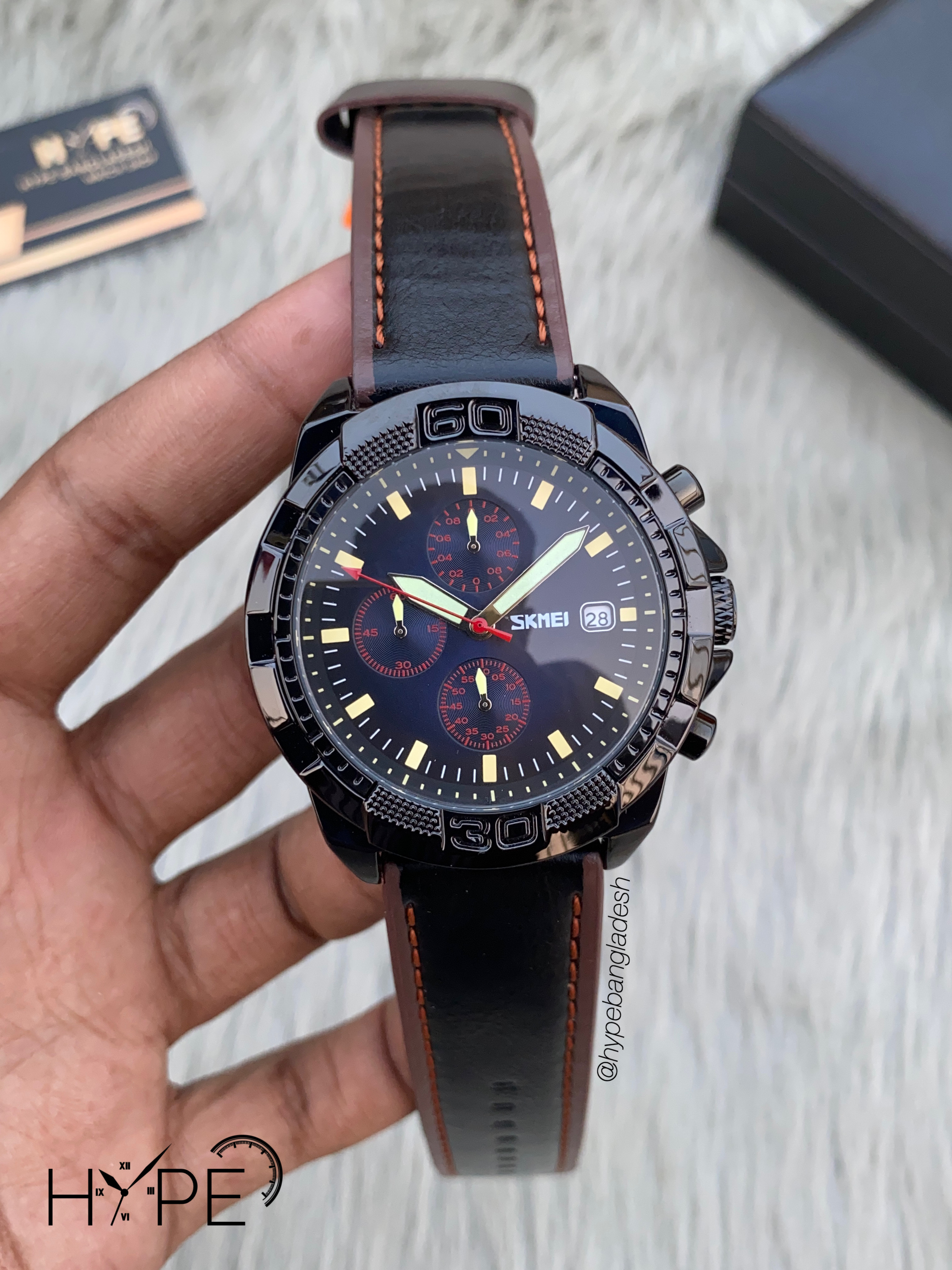 SKMEI leather belt chronograph (Black-Blue)_img_0