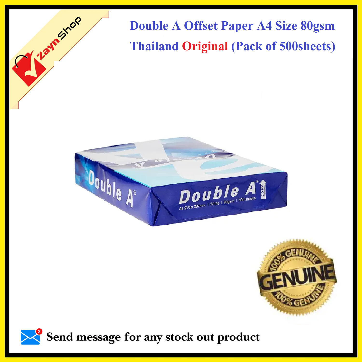Double A Offset Paper A4 80gsm Thailand (Pack of 500sheets)_img_1
