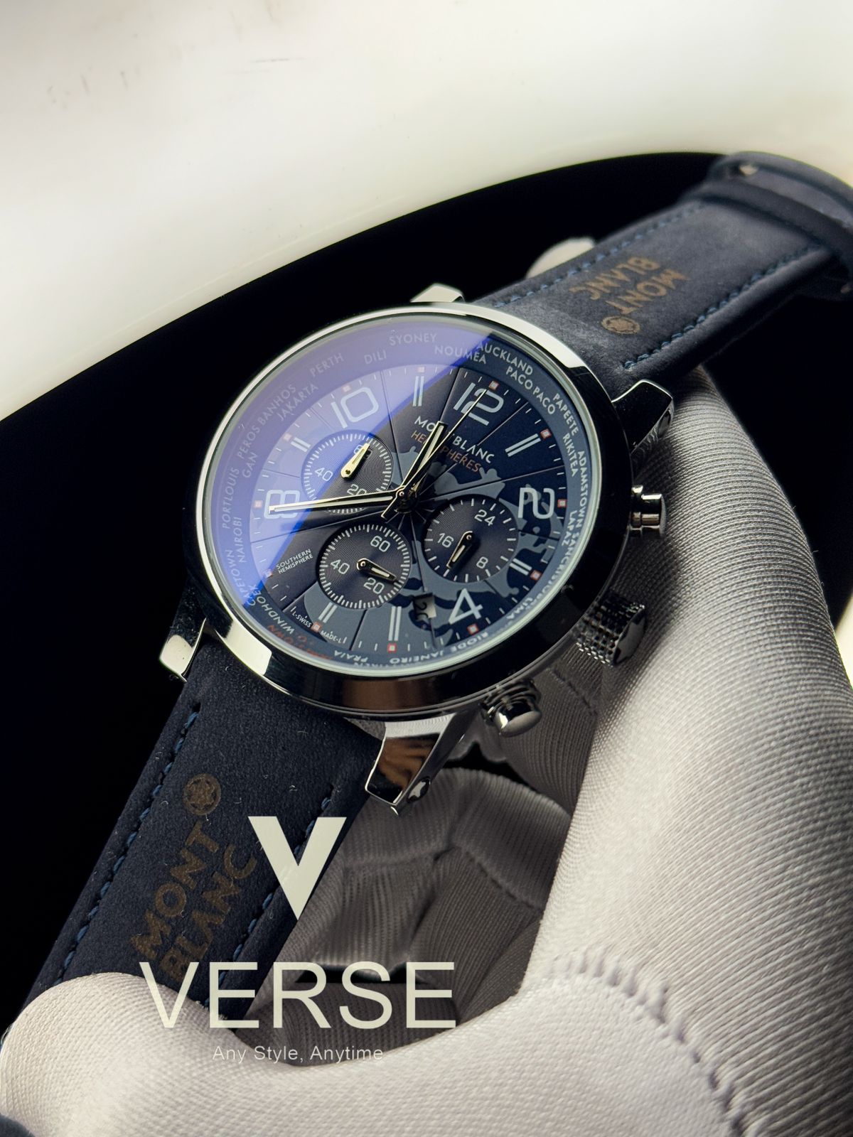 Mont blanc world map navy blue belt