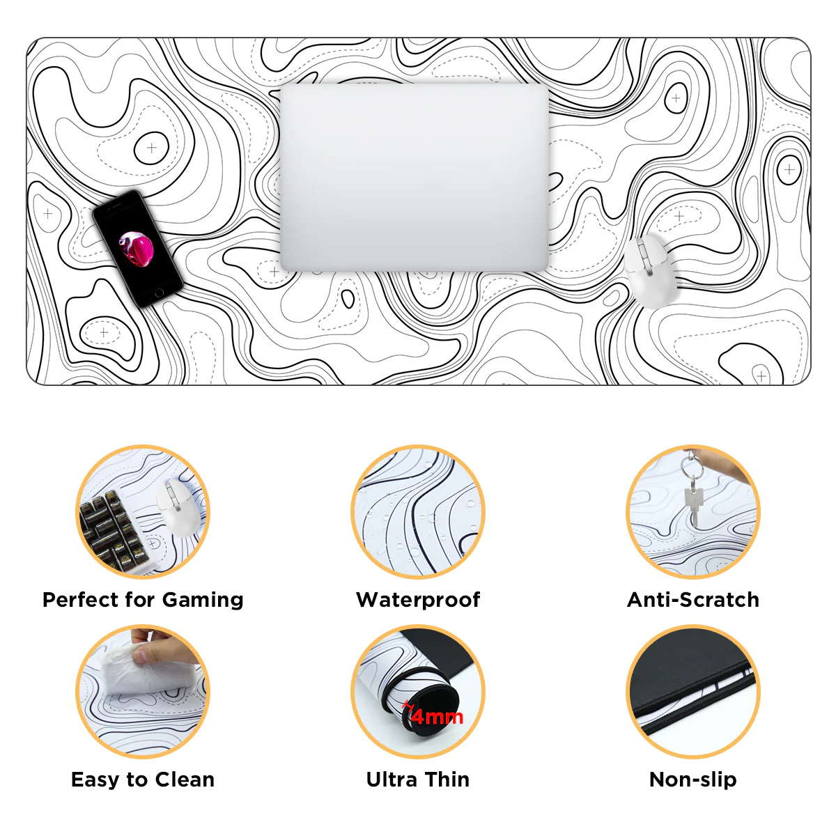 (Sold Out) YUNZII Desk Pad Mouse Mat – White Topographic_img_2