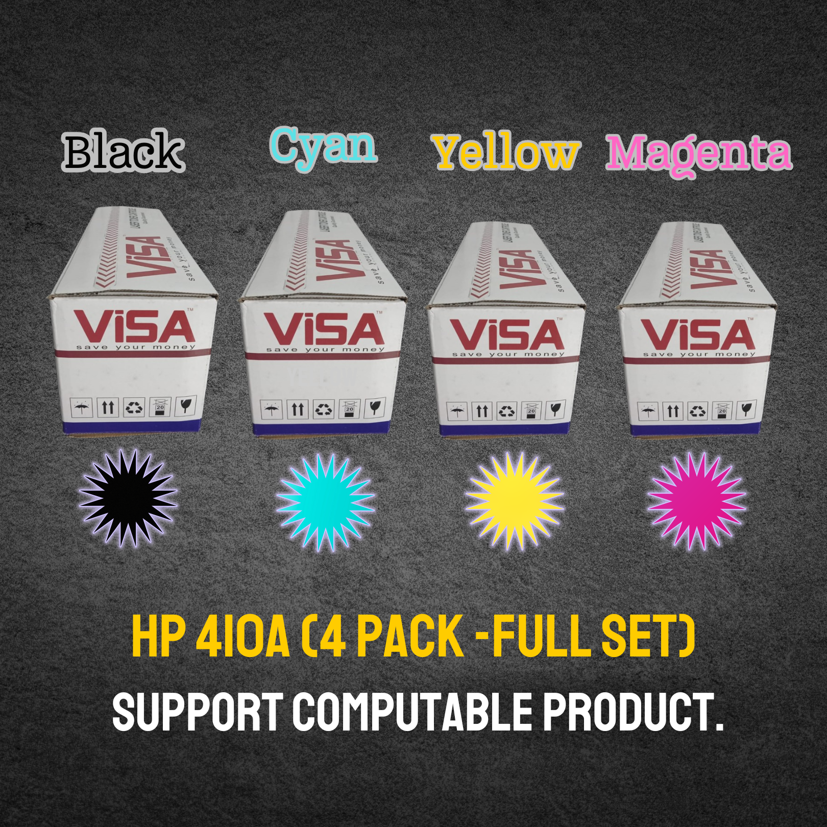 HP 410A (4 Pack -Full Set) Chinese Toner Cartridge # VISA BRAND