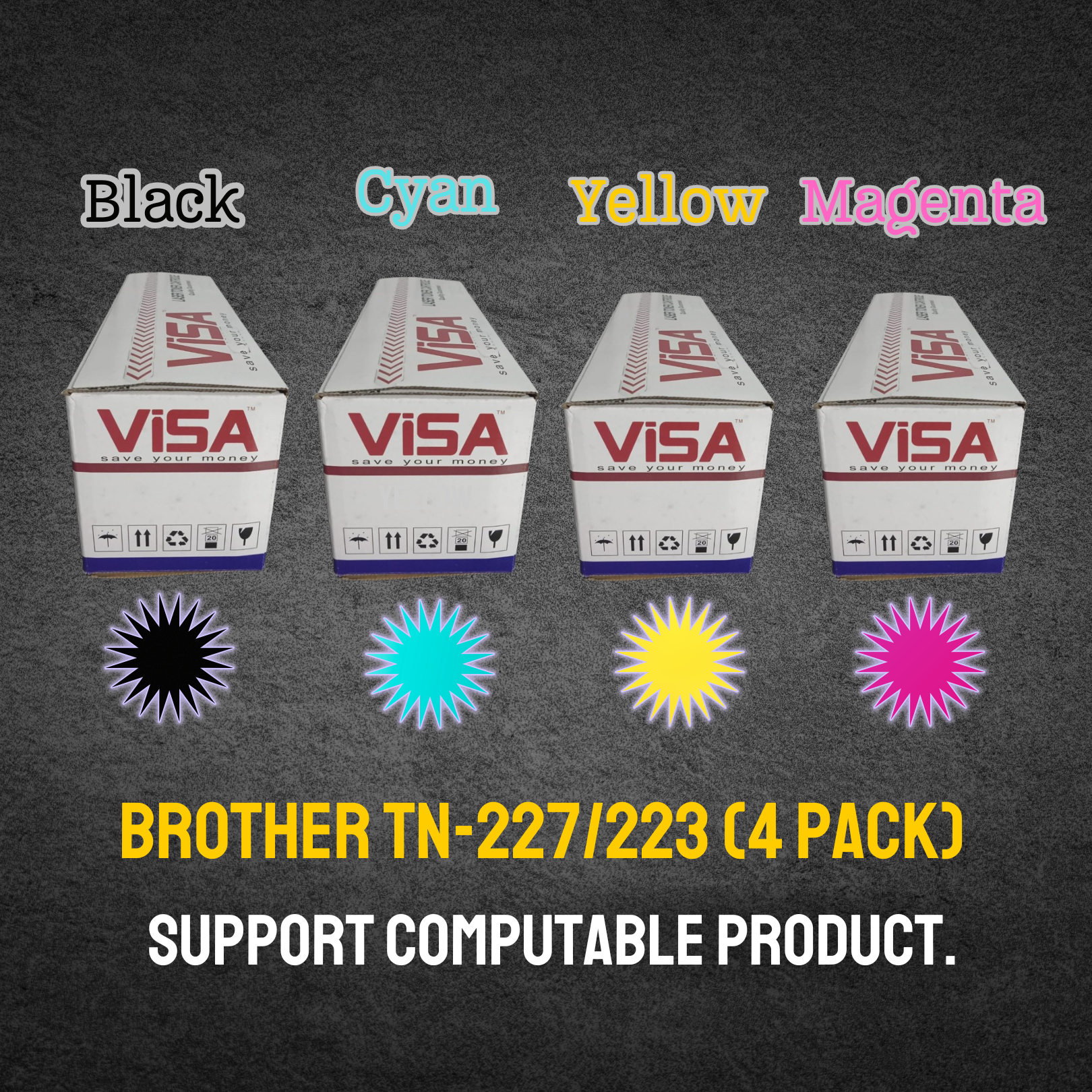 Brother TN-227/223 (4 Pack) Chinese Toner Cartridge # VISA BRAND