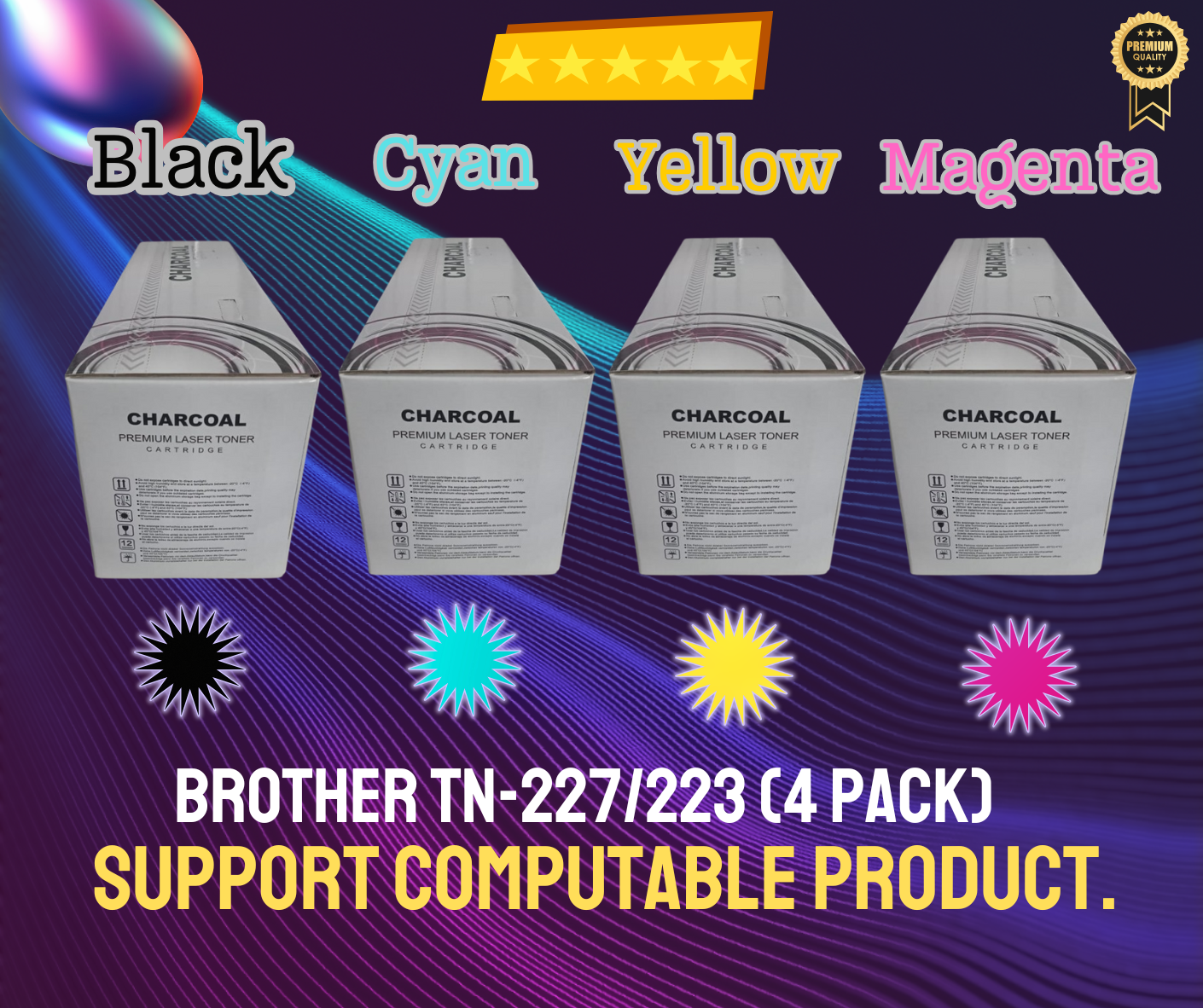 Brother TN-227/223 (4 Pack) Chinese Toner Cartridge # CHARCOAL BRAND