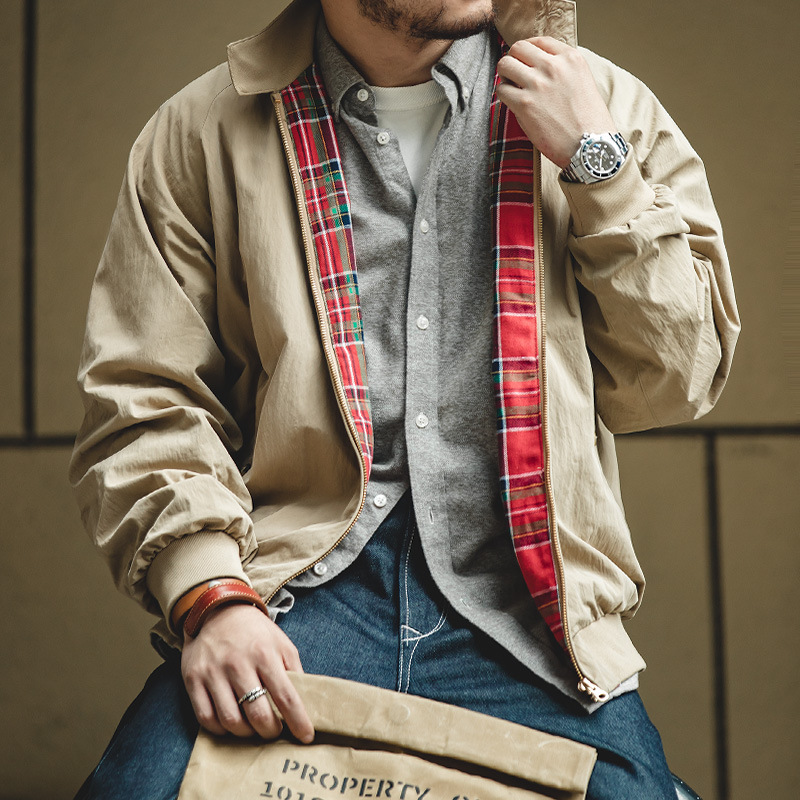 Retro Stand Collar Harrington Jacket_img_0