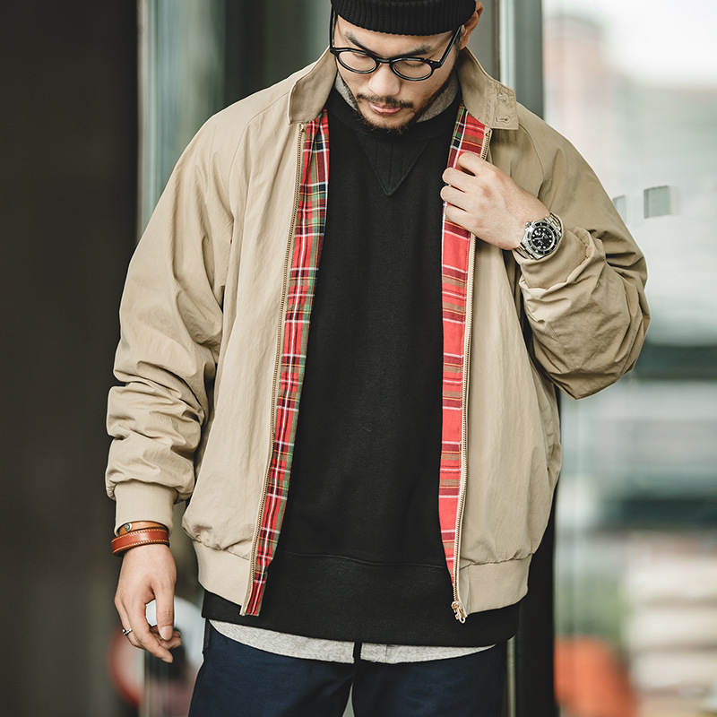 Retro Stand Collar Harrington Jacket_img_3