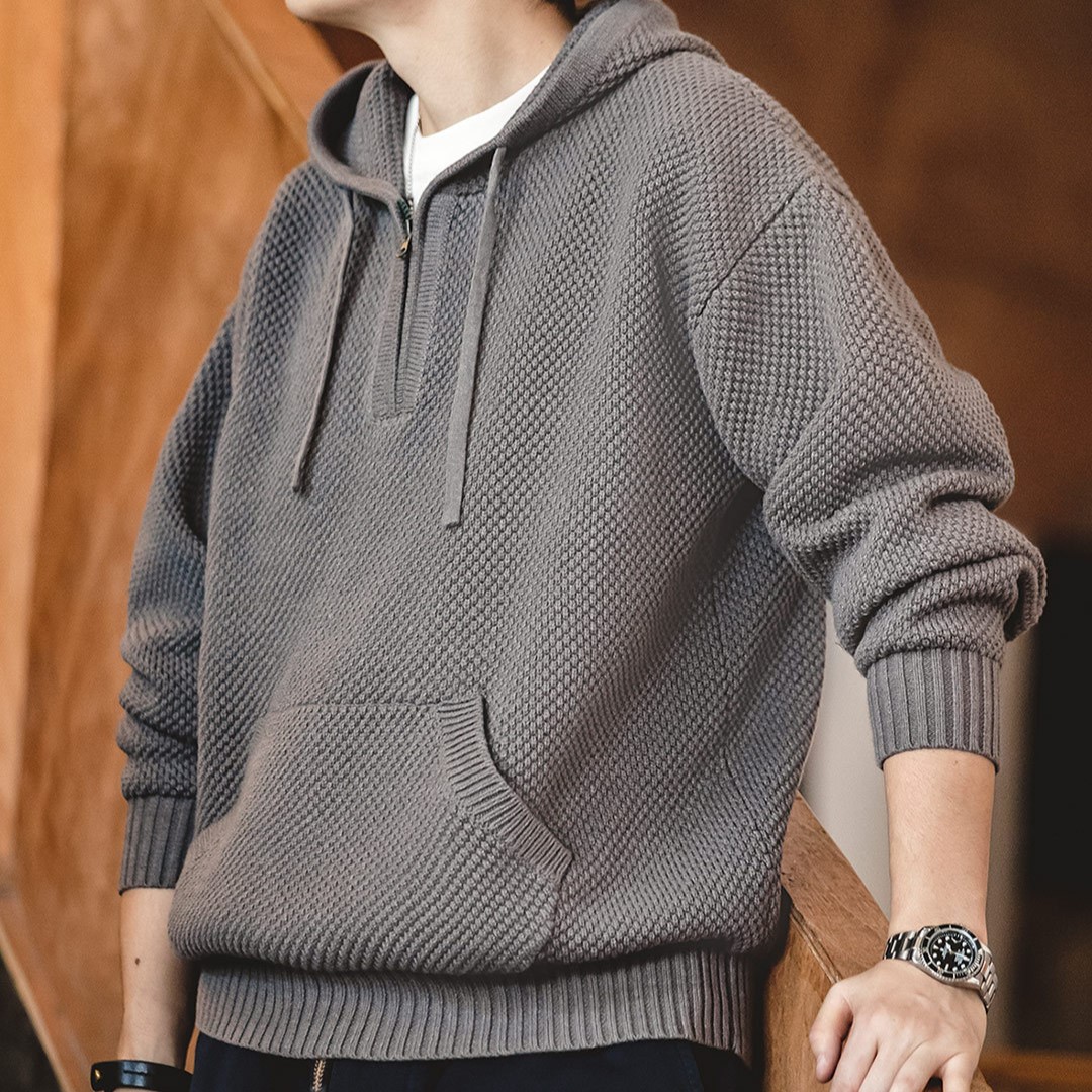 Half Zipper Pineapple Pattern Sweater_img_3