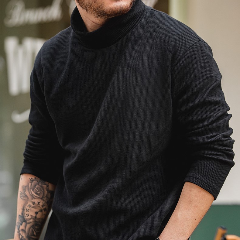 Casual Waffle High Collar Sweatshirt_img_1