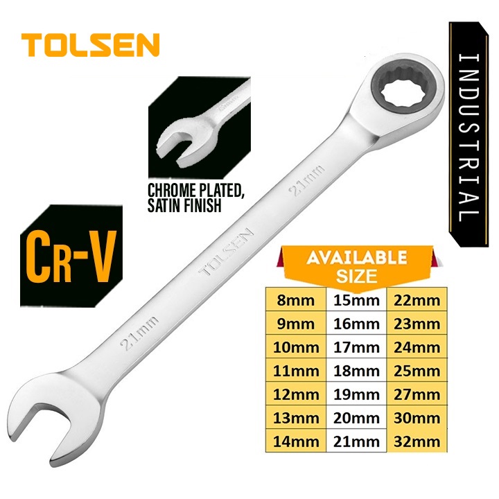 Tolsen Fixed Combination Rachet Spanner (8 to 32mm) Cr-V Heavy Duty