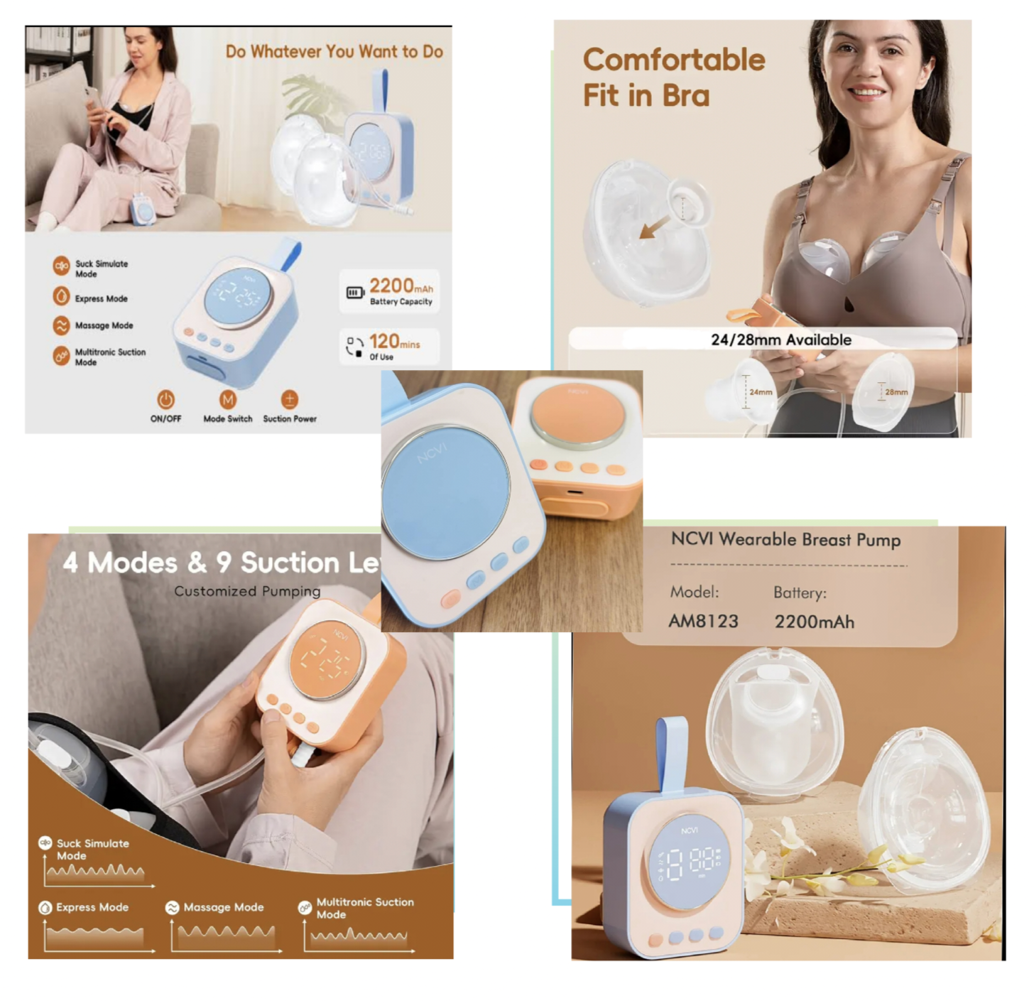NCVI HANDSFREE WEARABLE double electric breastpump Model- 8123