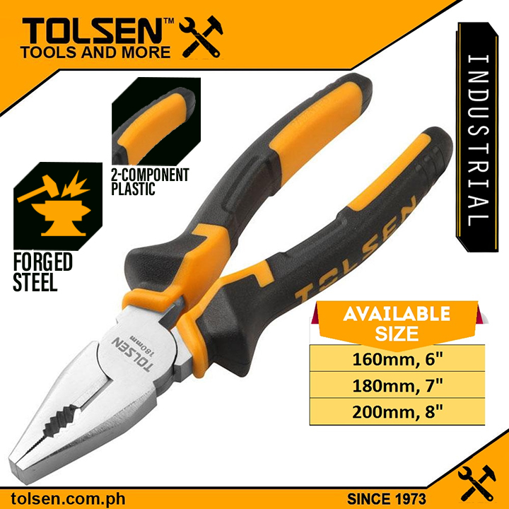TOLSEN Combination Pliers ( 6" | 7" | 8" ) Heavy Duty TPR Handle Model: 10000 | 10001 | 10002