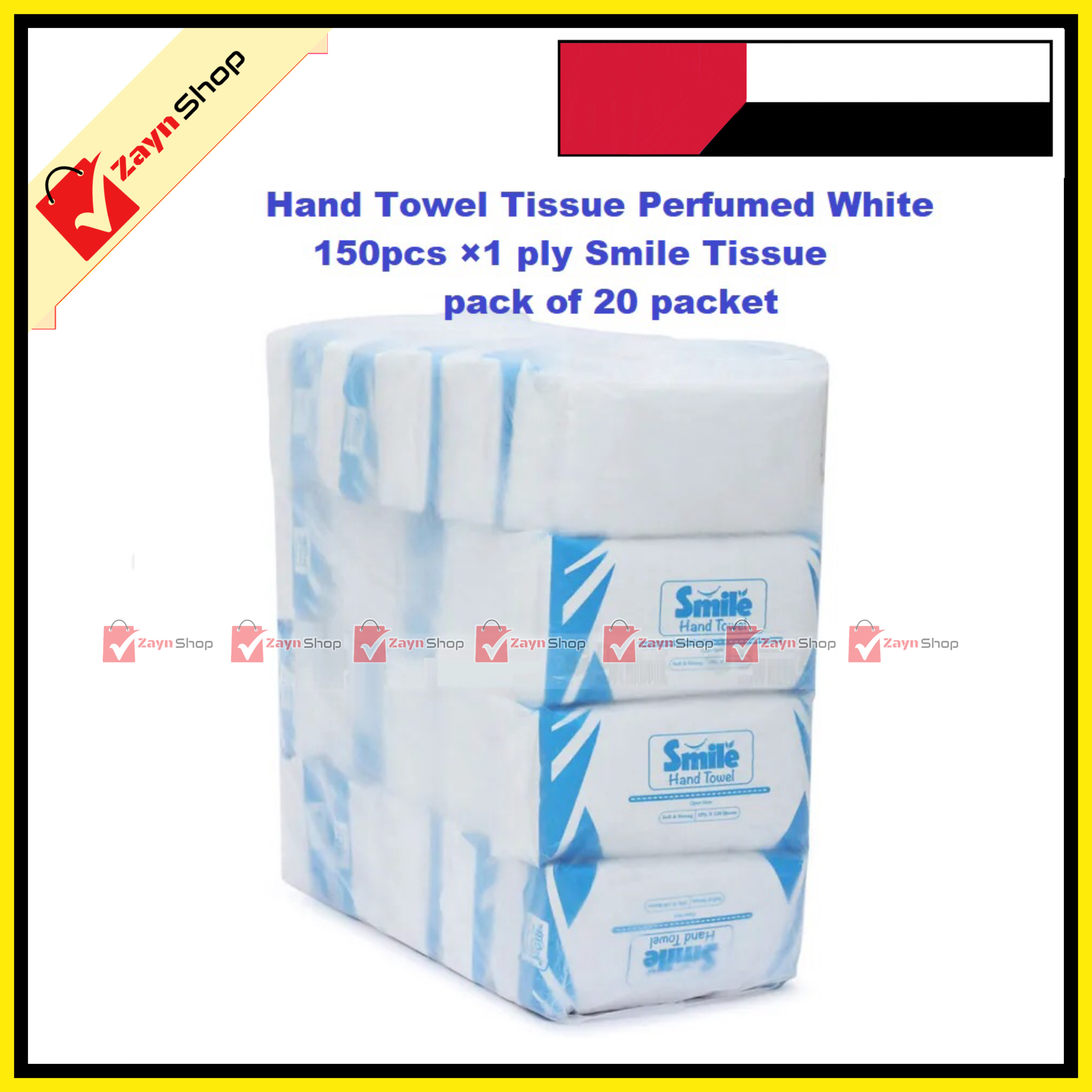 Hand Towel Tissue - Perfumed White-150pcs ×1 ply Smile Tissue pack of 20 packet_img_0