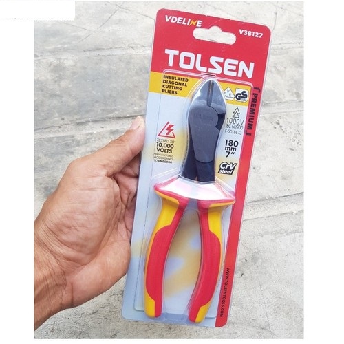 Tolsen 7" VDE 1000V Insulated Diagonal Cutting Pliers 180mm Model: V38127