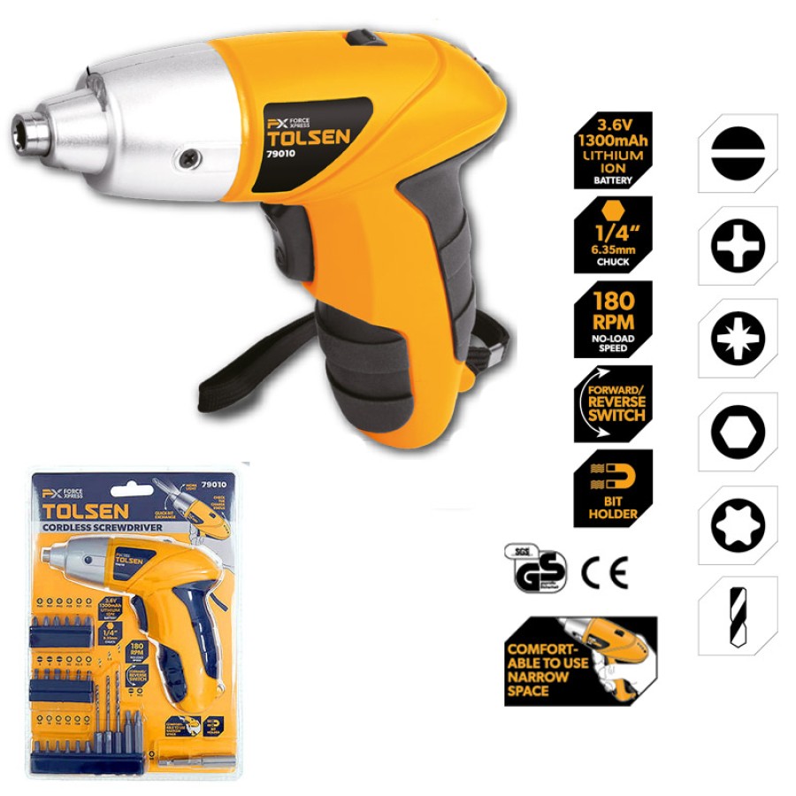 TOLSEN 79010, 3.6V Cordless Screwdriver with 24pcs Accessories 79010_img_1