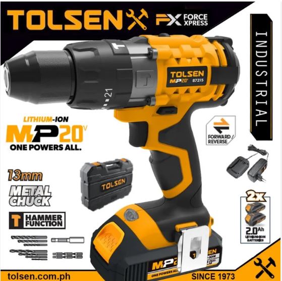 TOLSEN 87215 20V LI-ION Cordless Impact Drill / Screwdriver with Battery, Charger and 15pcs Accessories, ( Screwdriving / Drilling / Impact drilling ); Model 87215_img_0