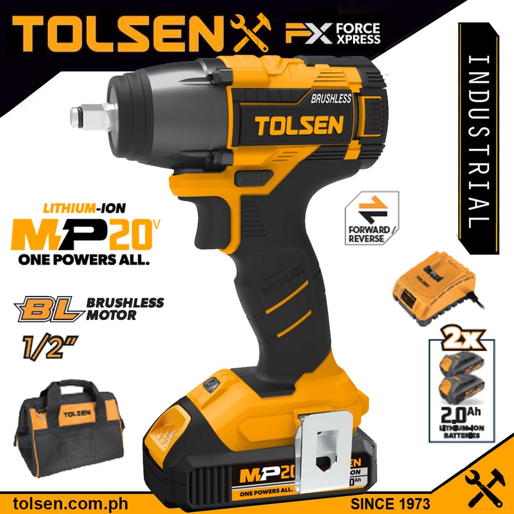 TOLSEN 87258 20V Li-ion Brushless Cordless Impact Wrench with Battery and Charger (Industrial); Model 87258_img_0