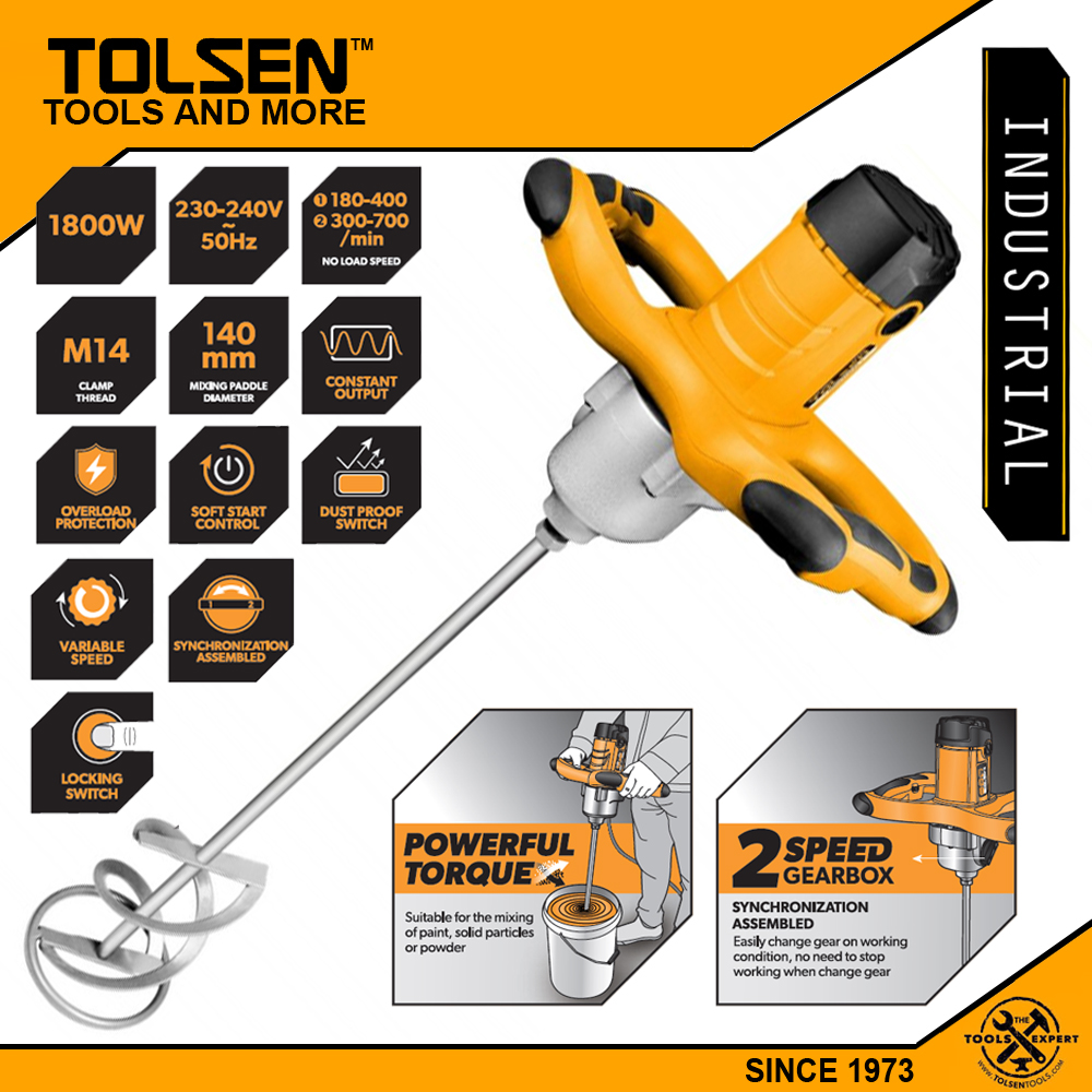 TOLSEN 79509,  Paint & Cement Mixer 2 Speed, 1800W  Model: 79509_img_1