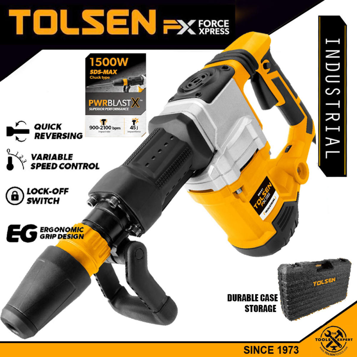 TOLSEN 88551, 1500W Demolition Hammer SDS-MAX Chuck, Hard Case, Industrial Grade_img_3