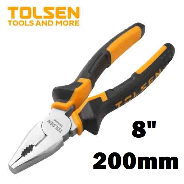 TOLSEN 10002 Combination Pliers 8" (200mm) TPR Handle, Forged Steel, Nickel Plated | Model: 10002_img_0