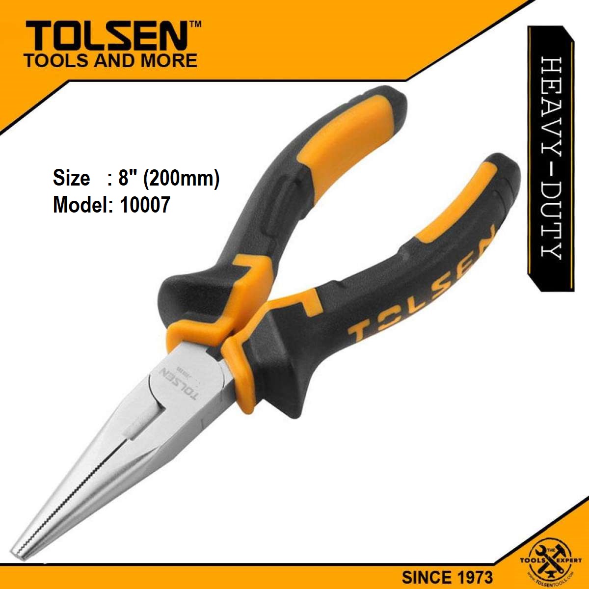 TOLSEN 10007 Long Nose Pliers, 8" (200mm), Nickel Plated, TPR Handle | Model: 10007_img_3