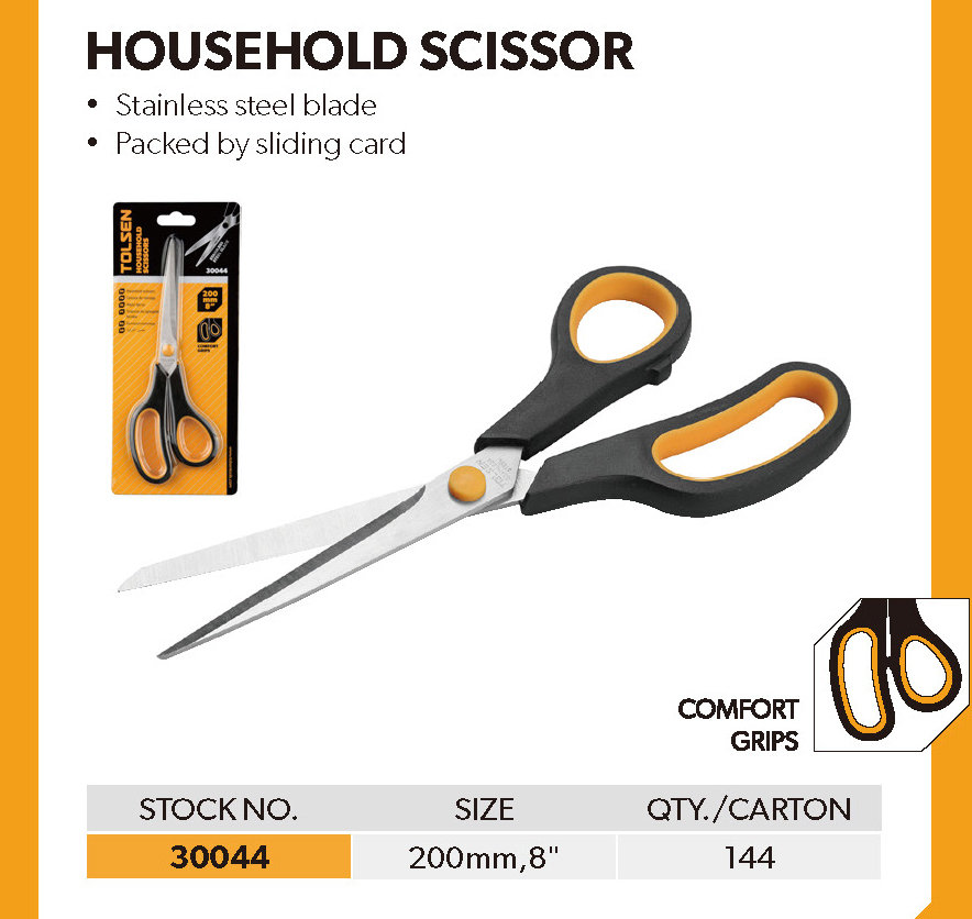 TOLSEN 30044 Household Scissors, 8" (200mm), Stainless Steel Blade, Soft Grip Handle | Model: 30044_img_4