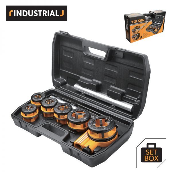 TOLSEN 9Pcs Metal Pipe Threader Set w/ 2 Extension Bars (1/4", 3/8", 1/2", 3/4", 1", 1-1/4") Model: 33011_img_1