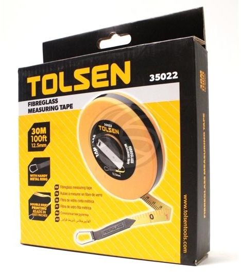 Tolsen 30M 100FT Fiberglass Measuring Tape with Metal Ring ABS Case Model: 35022