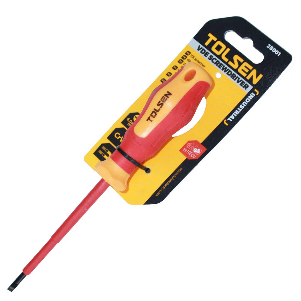 Tolsen VDE Flat Screwdriver (4.0x100mm) 1000V,  Model: 38001_img_4