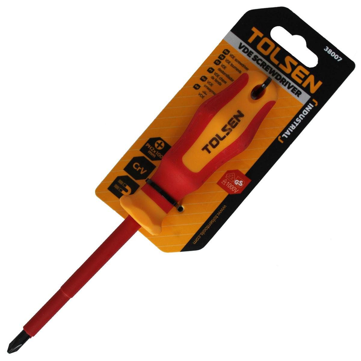 Tolsen VDE Insulated Star Screwdriver (PH2 x 100 mm) Model: 38007_img_1
