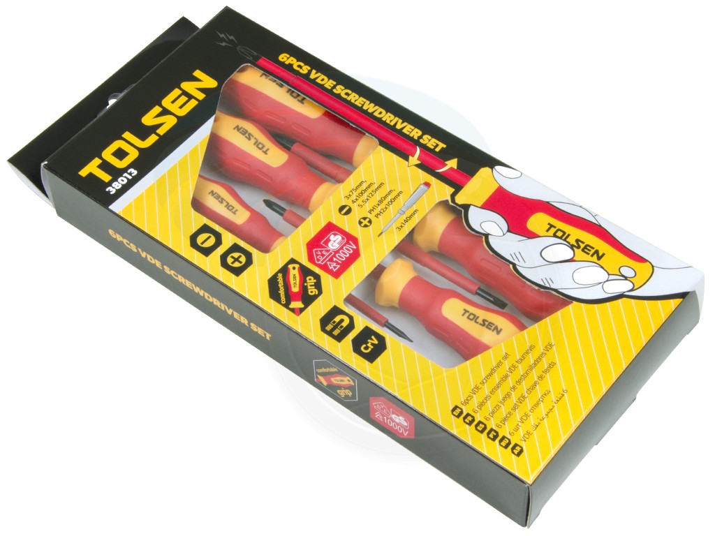 Tolsen 6Pcs VDE Power Insulated 1000V Flat Phillips Handle Screwdrivers Set Model: 38013_img_1