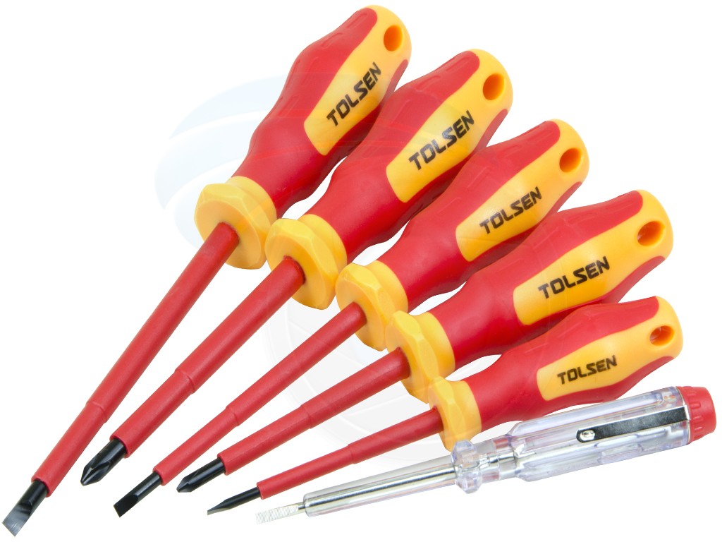 Tolsen 6Pcs VDE Power Insulated 1000V Flat Phillips Handle Screwdrivers Set Model: 38013_img_2