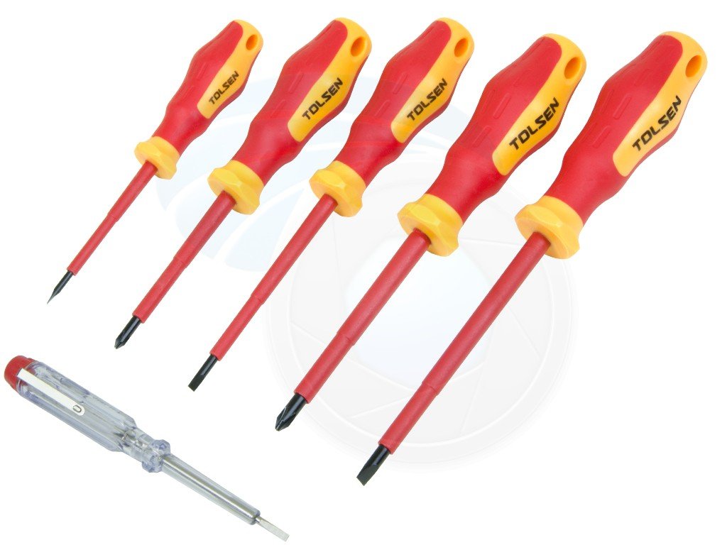 Tolsen 6Pcs VDE Power Insulated 1000V Flat Phillips Handle Screwdrivers Set Model: 38013_img_4