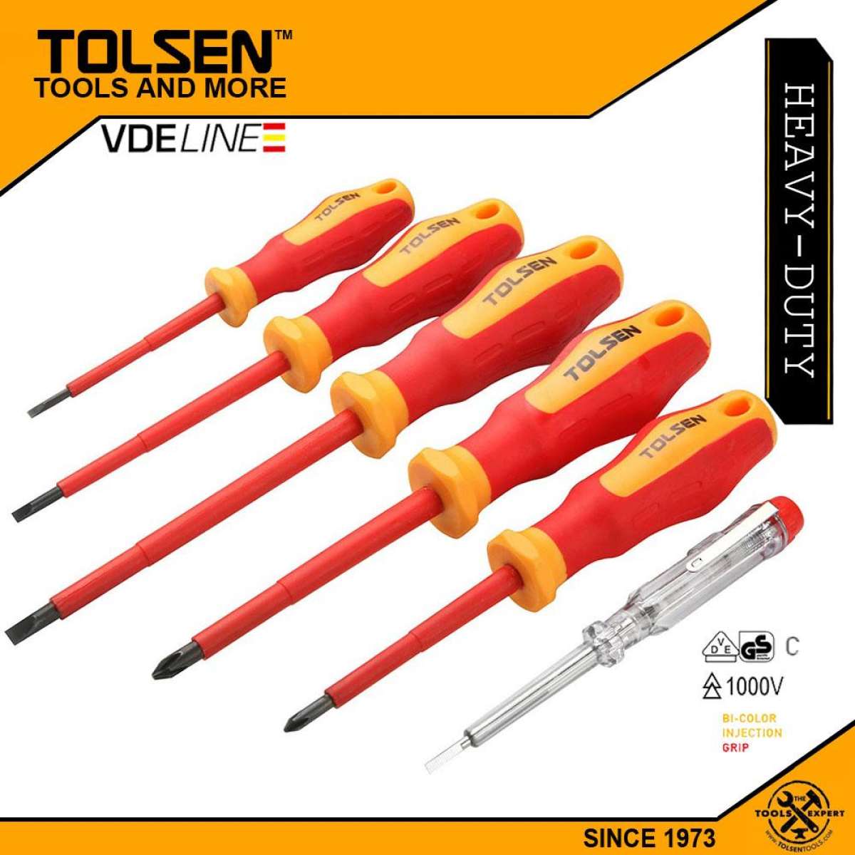 Tolsen 6Pcs VDE Power Insulated 1000V Flat Phillips Handle Screwdrivers Set Model: 38013_img_7