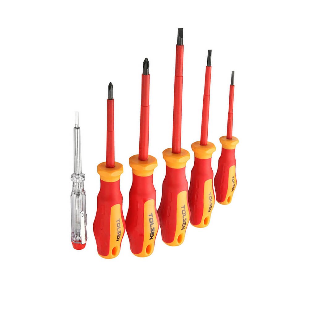 Tolsen 6Pcs VDE Power Insulated 1000V Flat Phillips Handle Screwdrivers Set Model: 38013_img_8