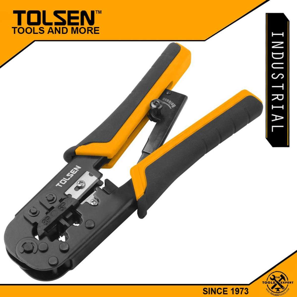 Tolsen Ratchet Modular Crimping Pliers with round cable stripper (7.3/185mm 8P/6P) Model: 38054_img_1