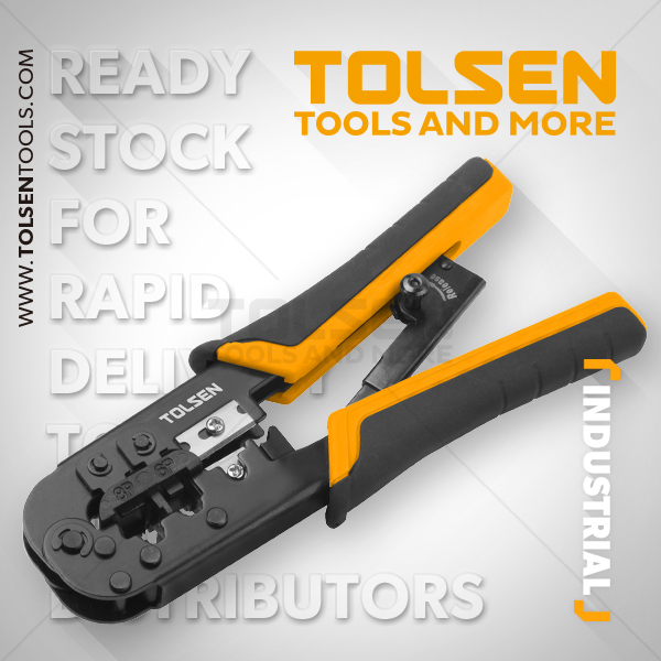 Tolsen Ratchet Modular Crimping Pliers with round cable stripper (7.3/185mm 8P/6P) Model: 38054_img_3