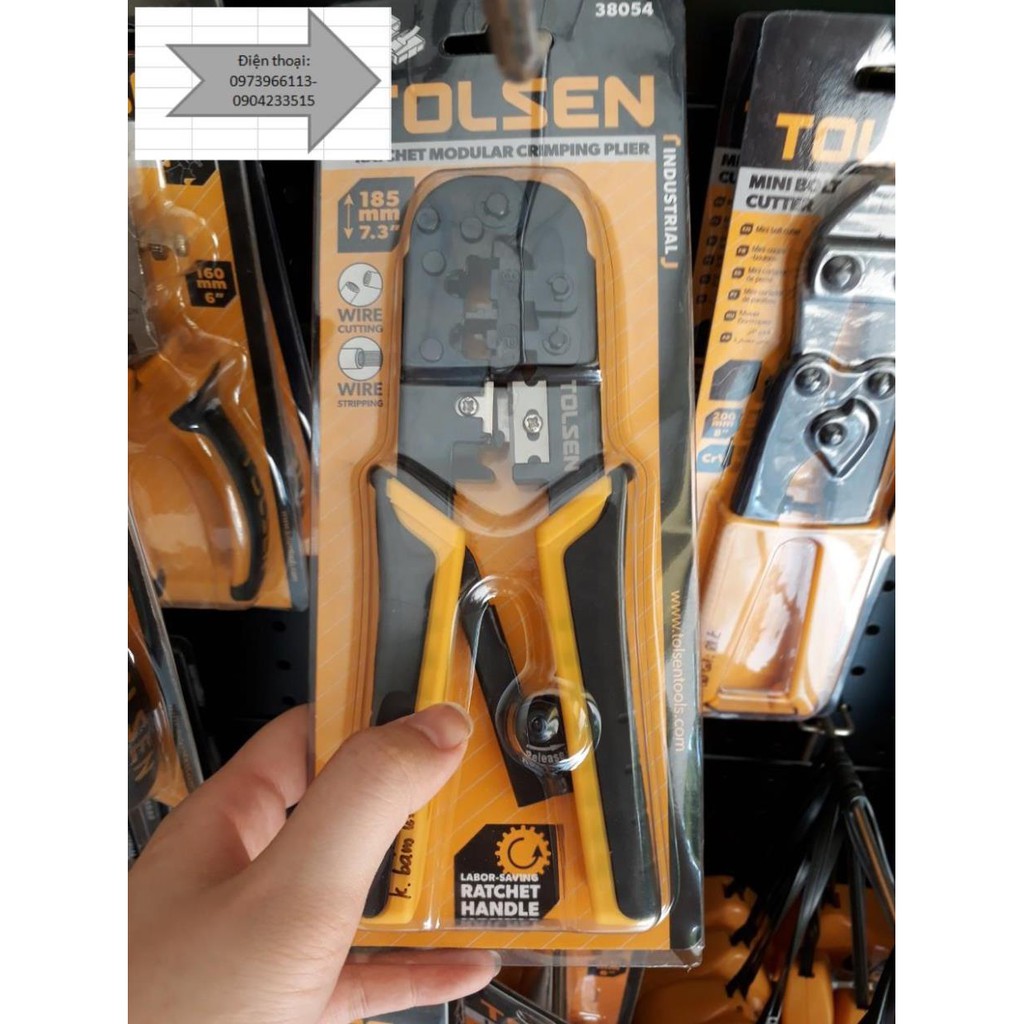 Tolsen Ratchet Modular Crimping Pliers with round cable stripper (7.3/185mm 8P/6P) Model: 38054_img_4
