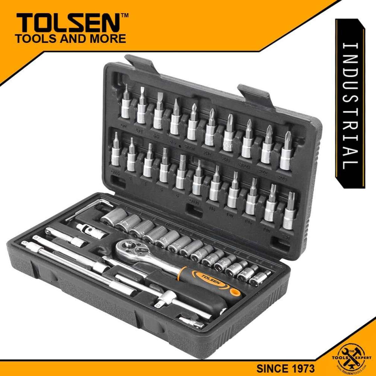 TOLSEN 46PCS Socket Rachet Wrench Set (1/4" Drive) Industrial Series 15138