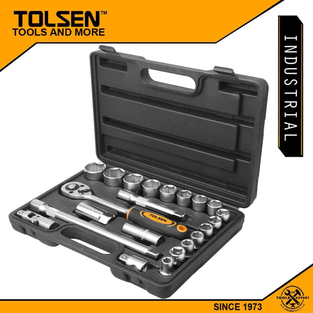 TOLSEN 22Pcs Socket Rachet Wrench Set (1/2" Drive) Industrial Series Model: 15139