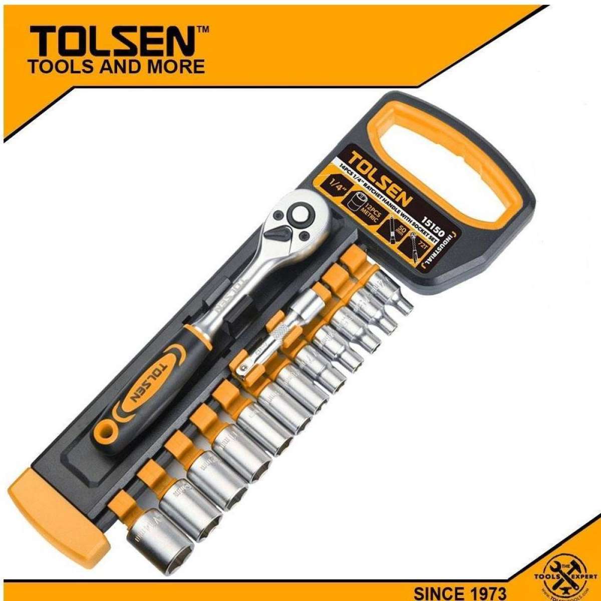 TOLSEN 14 Pcs 1/4" Ratchet Handle with Socket Set Industrial Series 15150_img_1