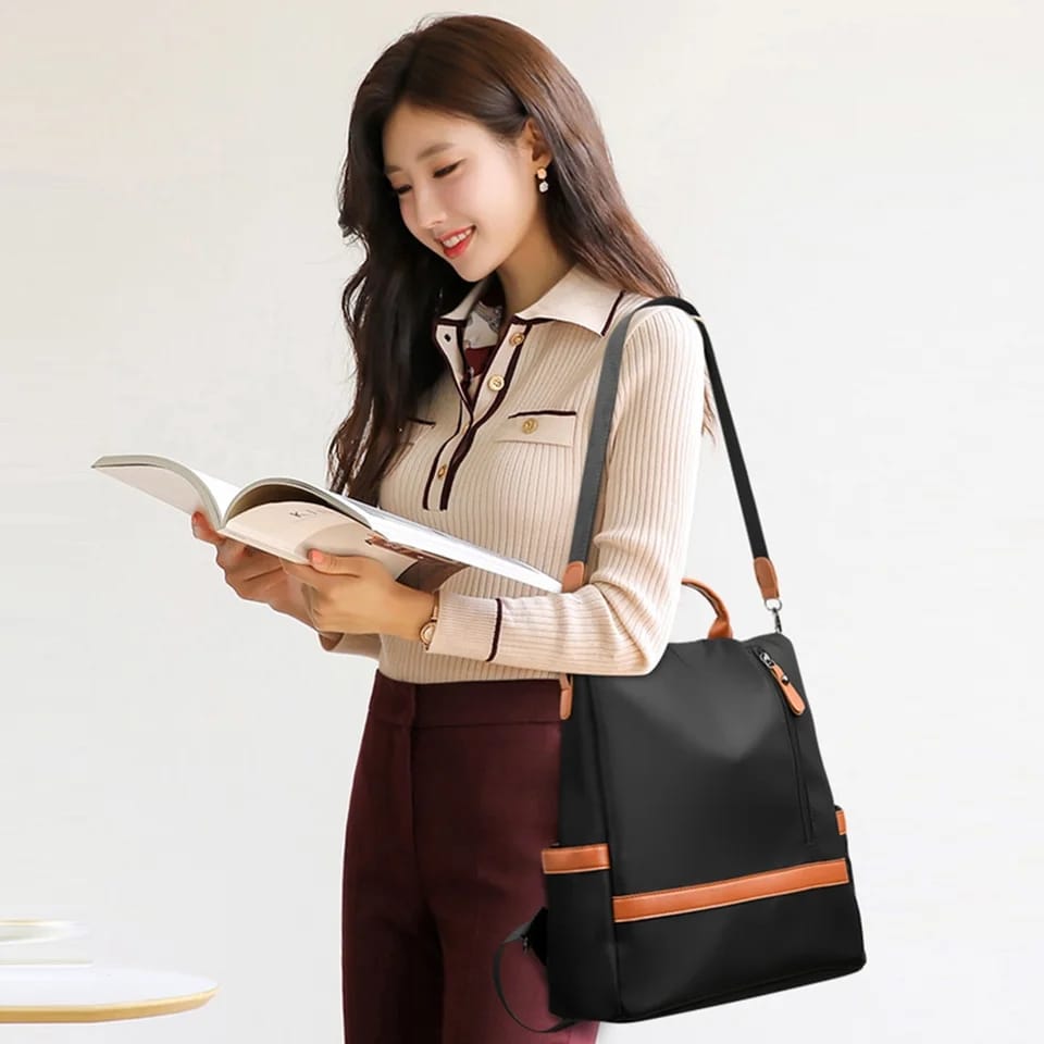 Women Nylon Zipper Backpack Multi-pocket Large Capacity School Bag_img_1