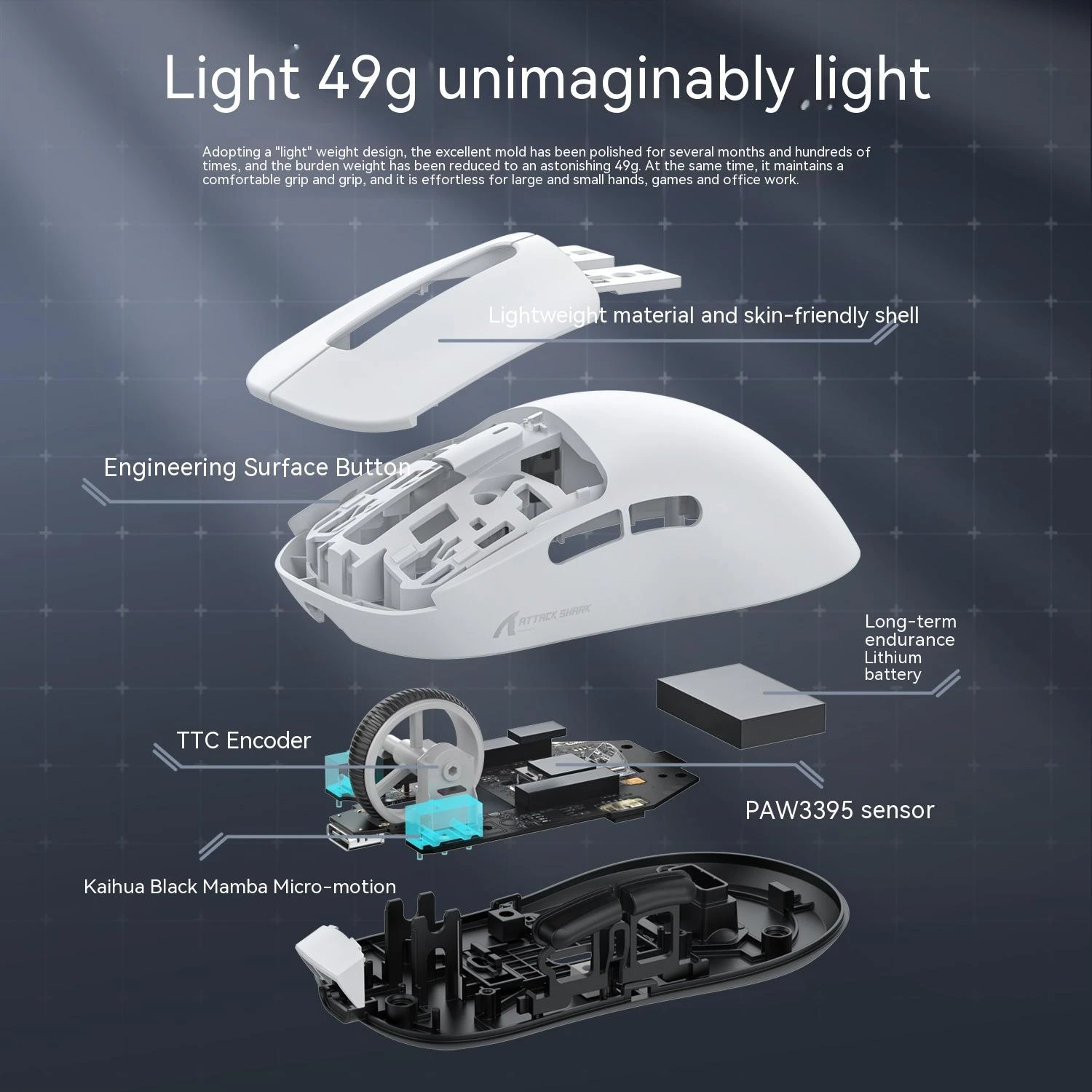 (Stock Out) Attack Shark X3 49g PAW3395 Tri-Mode Wireless Gaming Mouse_img_5