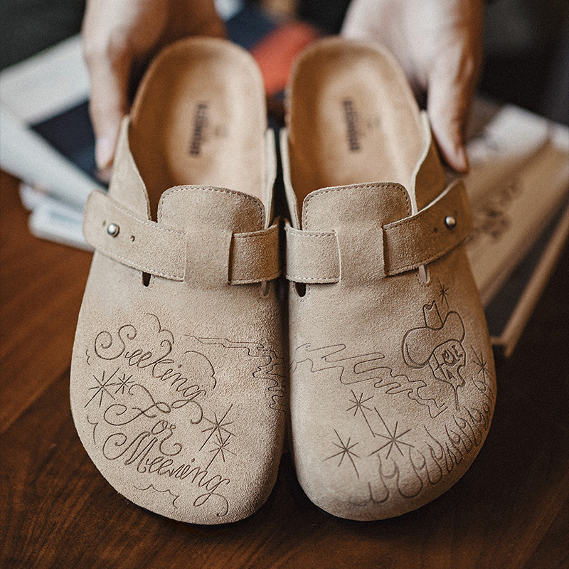 Men's Suede Leather Half Slippers_img_0