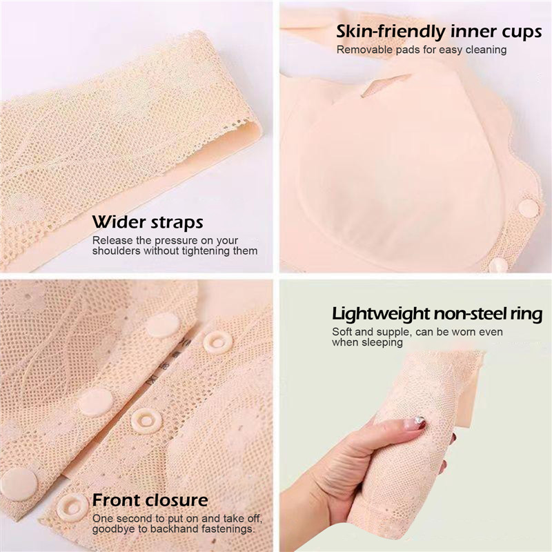 Large Size Maternity Seamless Bra with Lace Detailing Comfortable Stylish Lace Front Button Wireless Removable Padded Pushup Bra Top_img_8