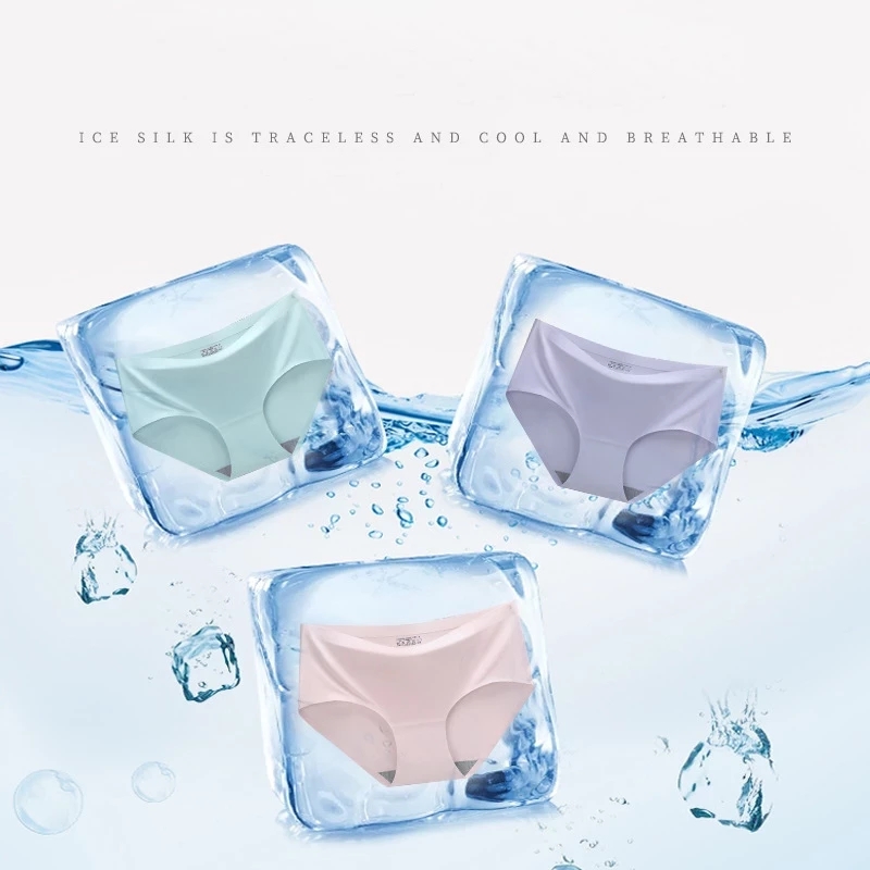 Women Ice Silk Non-trace Breathable High Waist Sexy Briefs Triangle Female Comfort_img_3