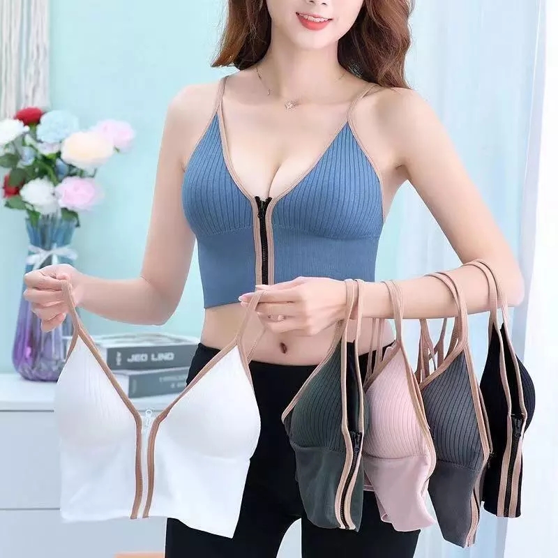 Seamless Bras For Women Padded Underwear U Backless Bralette Sleep Top Camis Cotton Wireless Fitness Zipper Bra Lingerie_img_0