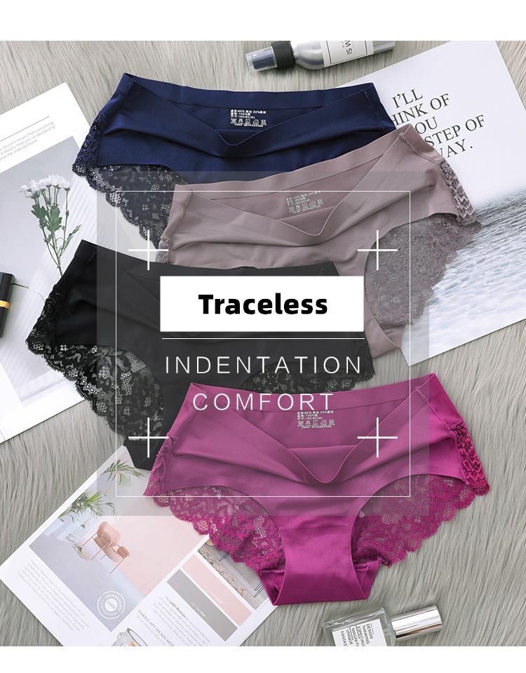 Lace Briefs Women Plus Size Ladies Ice Silk Seamless Underwear European US Female Underpants Hot Style_img_1