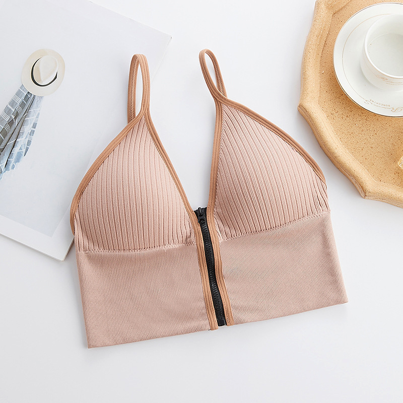 Seamless Bras For Women Padded Underwear U Backless Bralette Sleep Top Camis Cotton Wireless Fitness Zipper Bra Lingerie_img_3